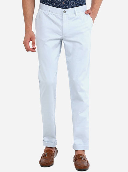 Light Blue Solid Super Slim Fit Casual Trouser | Greenfibre