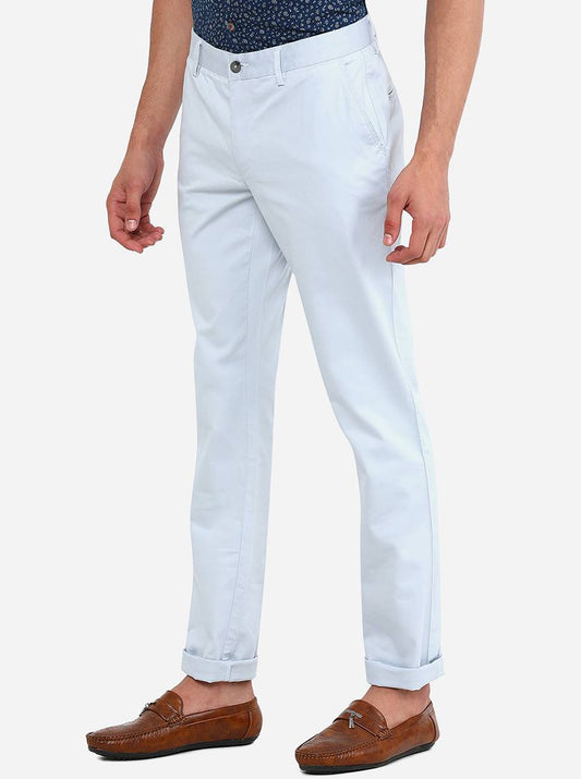 Light Blue Solid Super Slim Fit Casual Trouser | Greenfibre