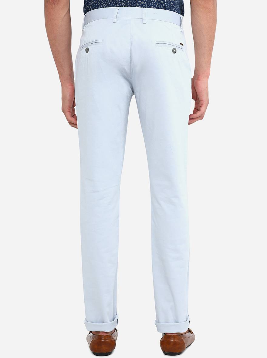 Light Blue Solid Super Slim Fit Casual Trouser | Greenfibre