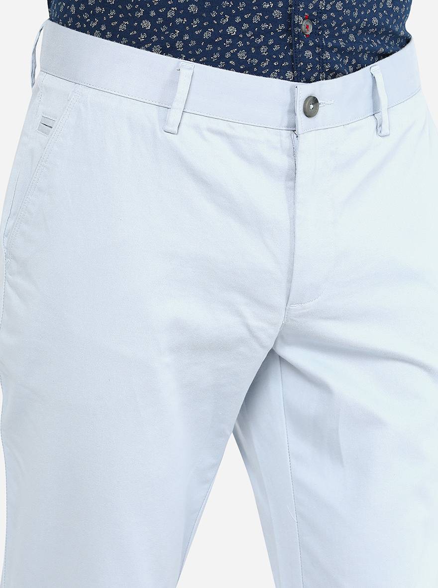 Light Blue Solid Super Slim Fit Casual Trouser | Greenfibre