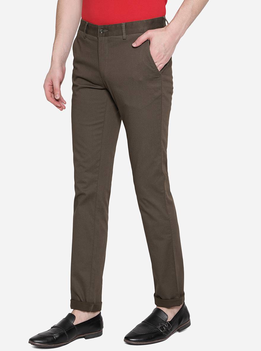 Rust Solid Super Slim Fit Casual Trouser | Greenfibre