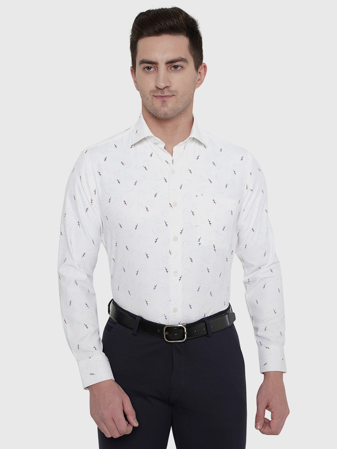 White Printed Slim Fit Formal Shirt | Greenfibre