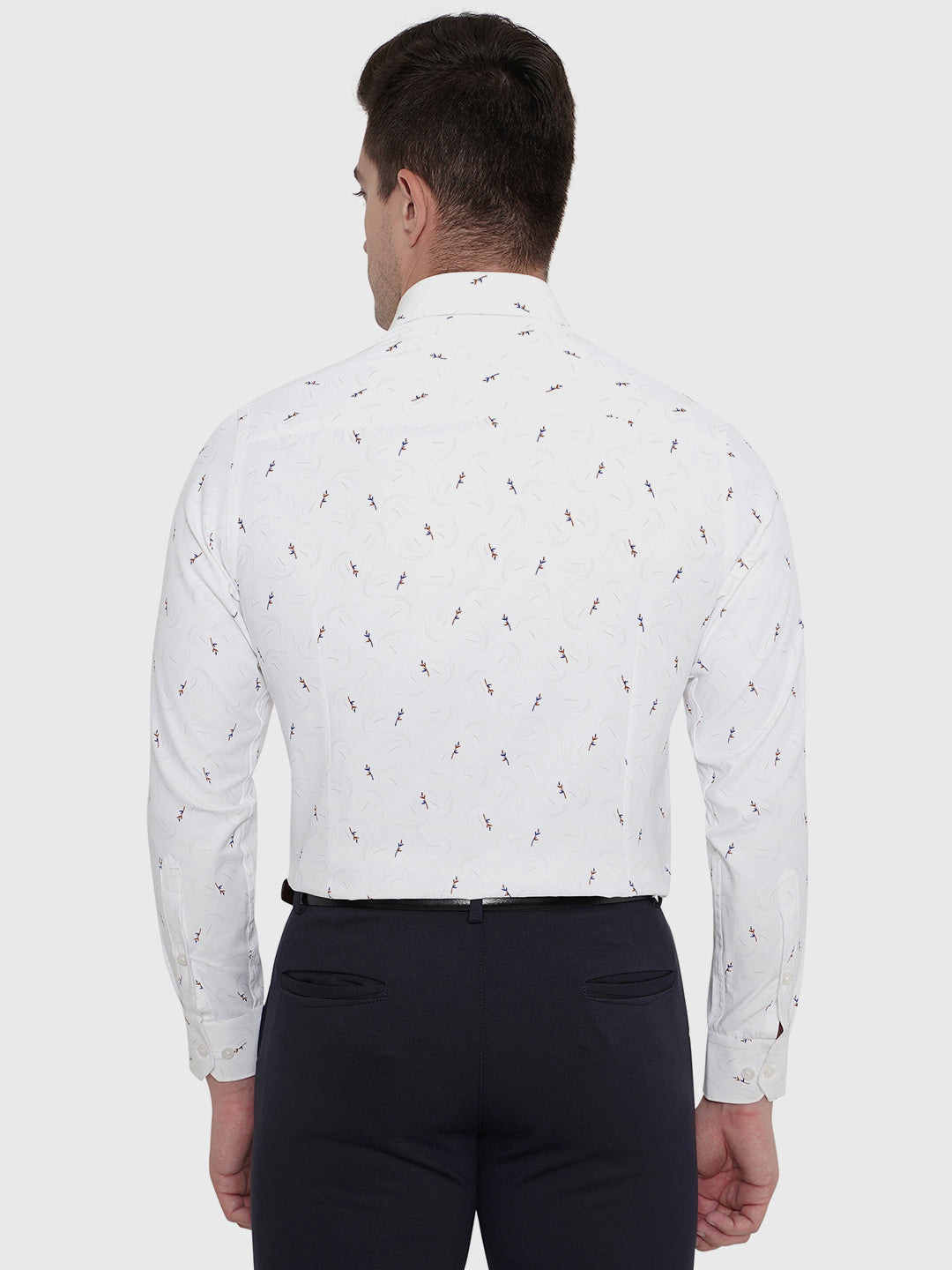 White Printed Slim Fit Formal Shirt | Greenfibre