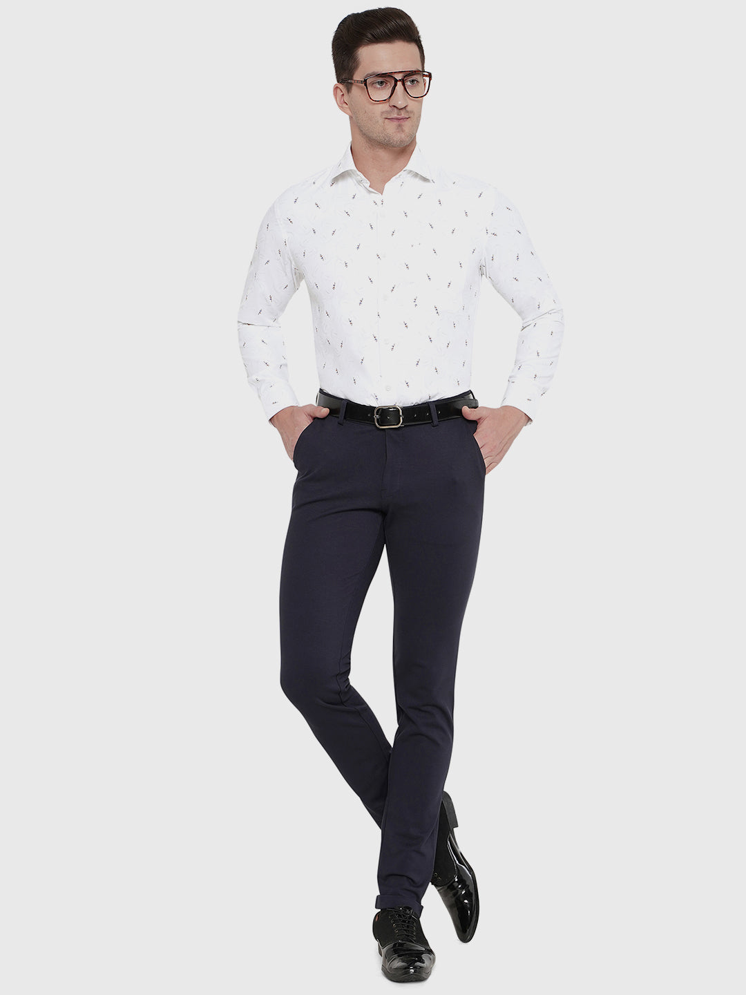 White Printed Slim Fit Formal Shirt | Greenfibre