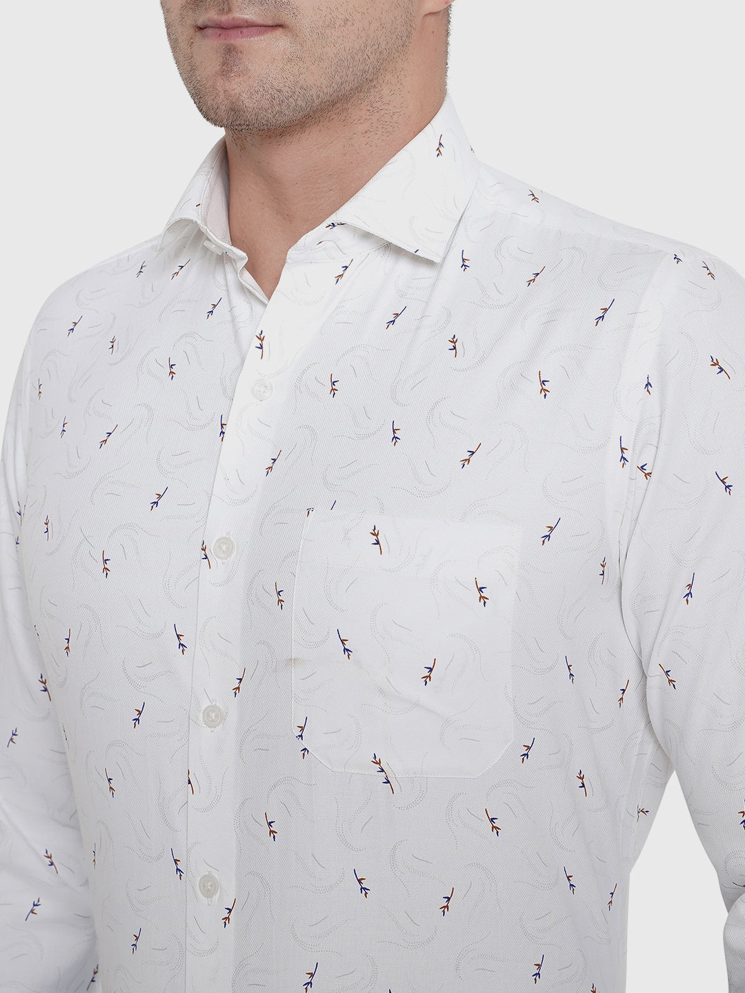 White Printed Slim Fit Formal Shirt | Greenfibre