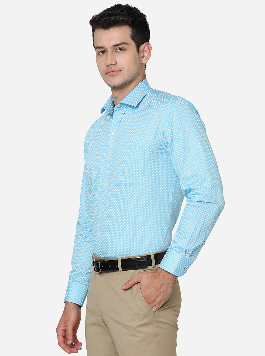 Sky Blue Printed Slim Fit Formal Shirt | Greenfibre