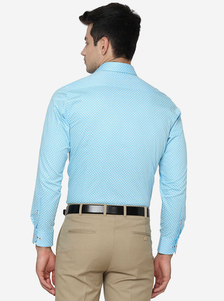 Sky Blue Printed Slim Fit Formal Shirt | Greenfibre