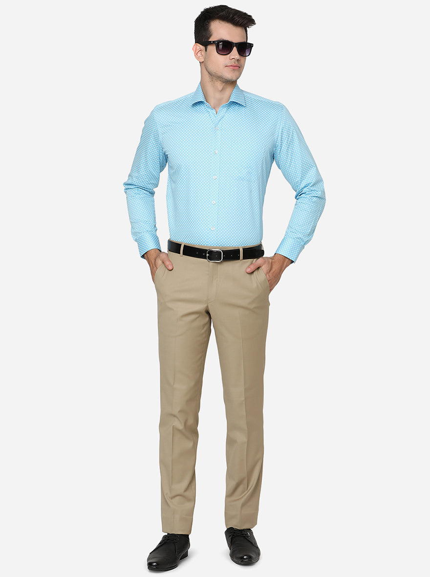 Sky Blue Printed Slim Fit Formal Shirt | Greenfibre