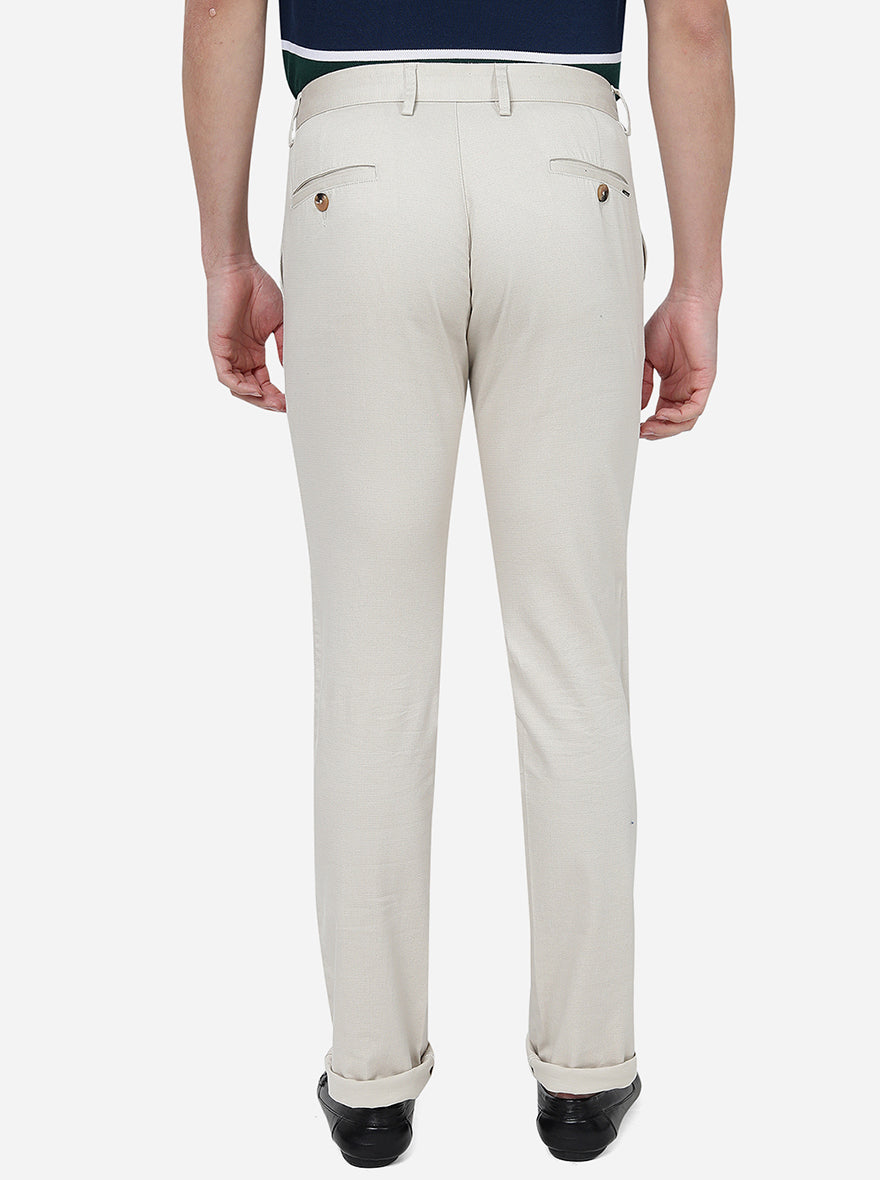 Cream Solid Super Slim Fit Casual Trouser | Greenfibre