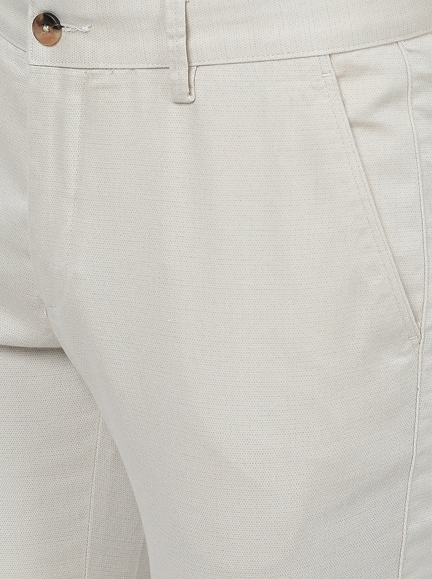 Cream Solid Super Slim Fit Casual Trouser | Greenfibre