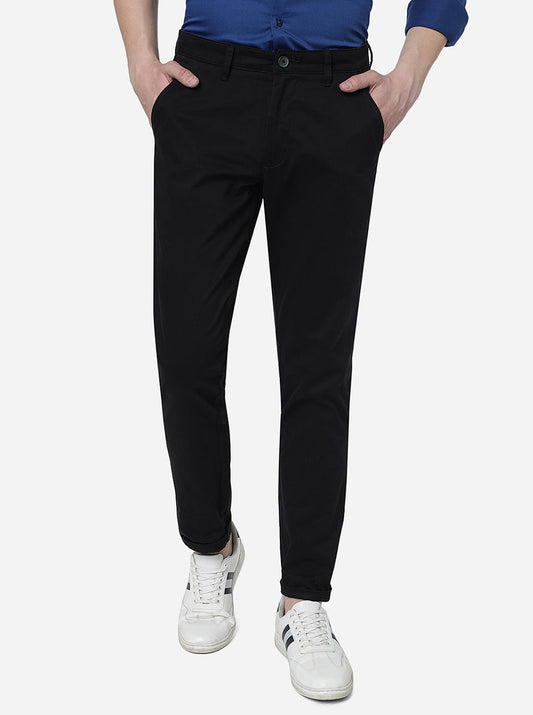 Black Solid Slim Fit Casual Trouser | Greenfibre