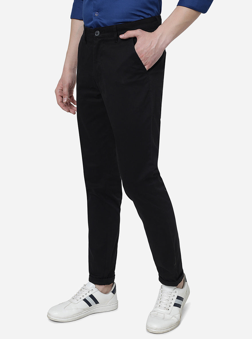 Black Solid Slim Fit Casual Trouser | Greenfibre