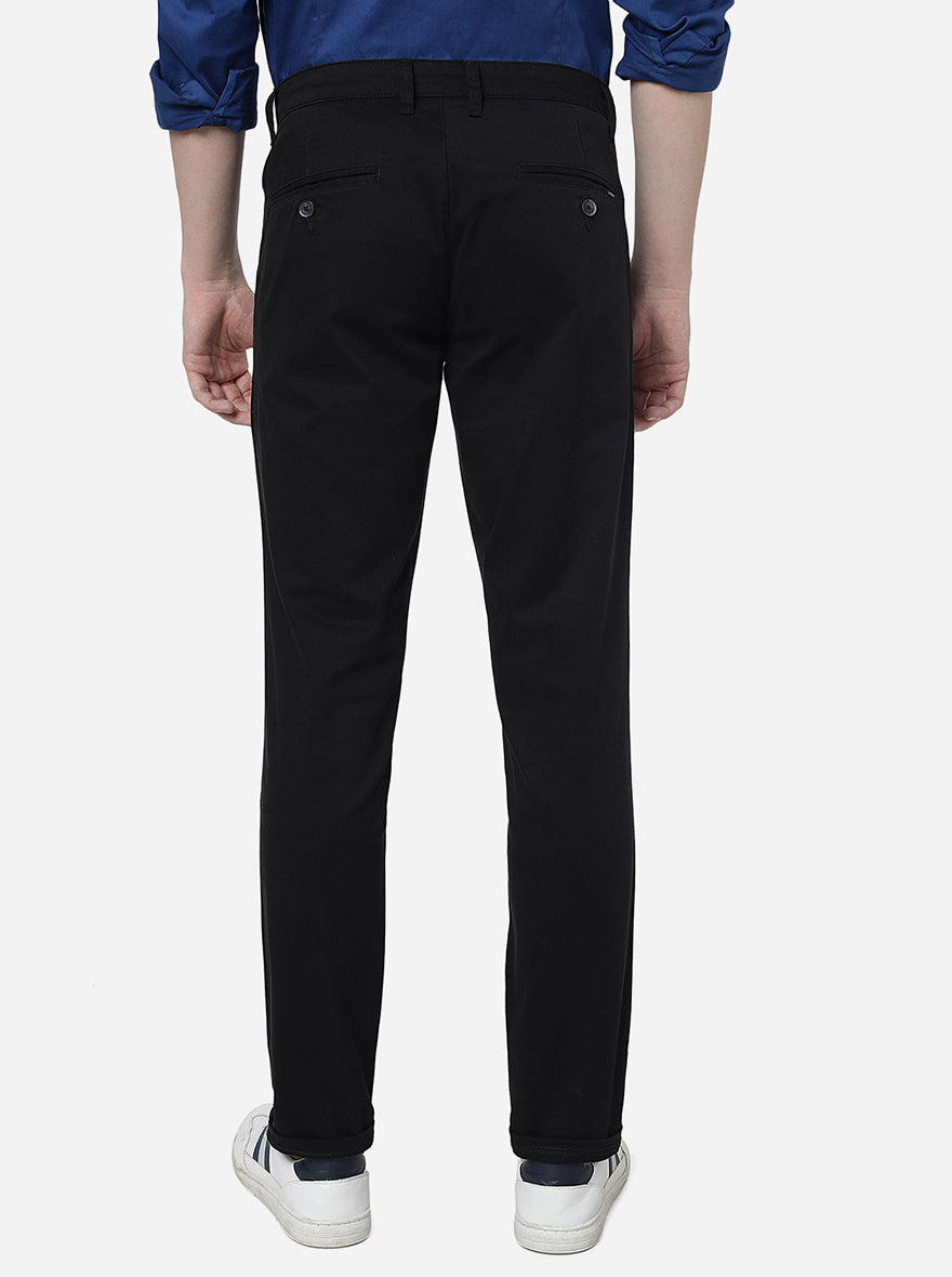 Black Solid Slim Fit Casual Trouser | Greenfibre