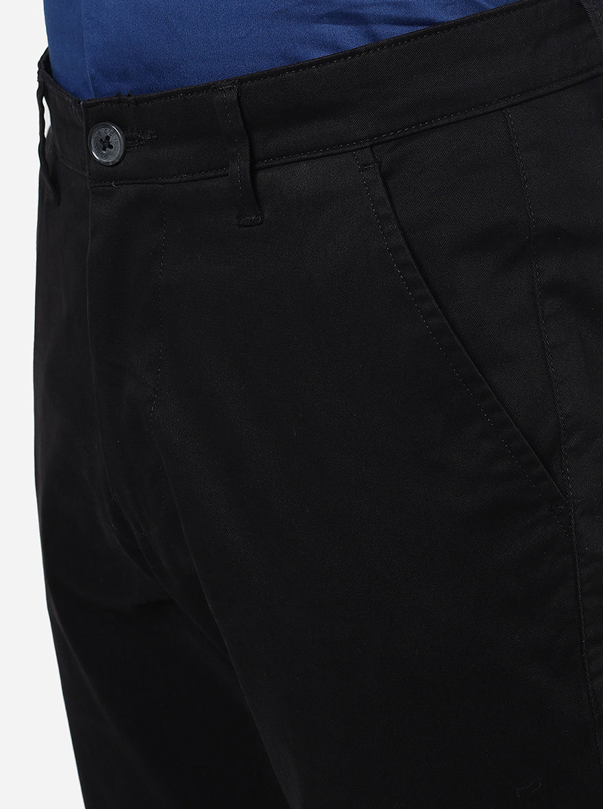 Black Solid Slim Fit Casual Trouser | Greenfibre