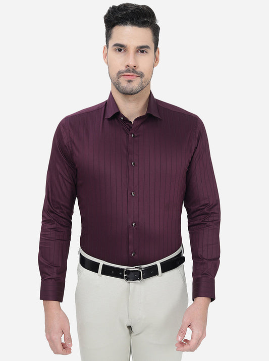 Wine Striped Slim Fit Party Wear Shirt | Greenfibre