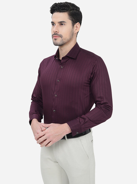 Wine Striped Slim Fit Party Wear Shirt | Greenfibre