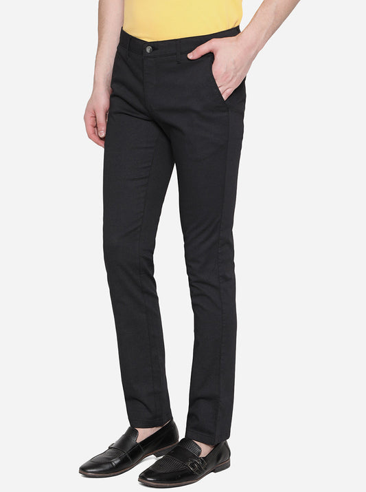 Black Solid Super Slim Fit Casual Trouser | Greenfibre