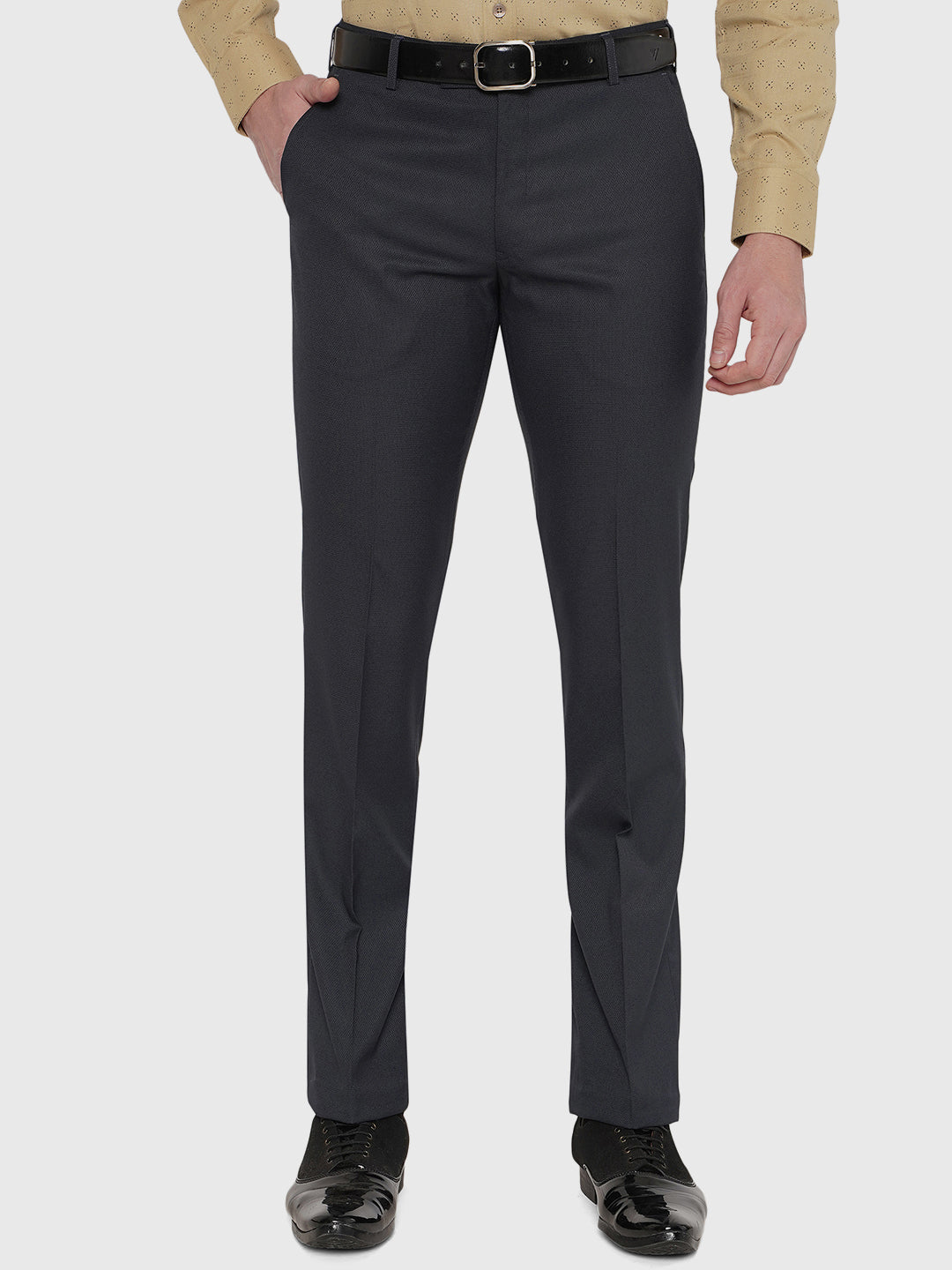 Light Blue Solid Slim Fit Formal Trouser | Greenfibre