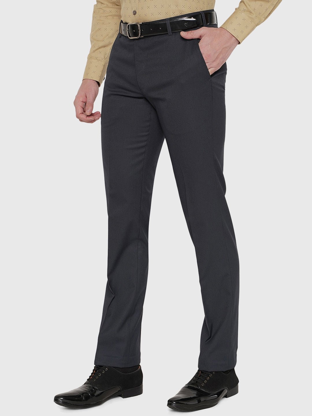 Light Blue Solid Slim Fit Formal Trouser | Greenfibre