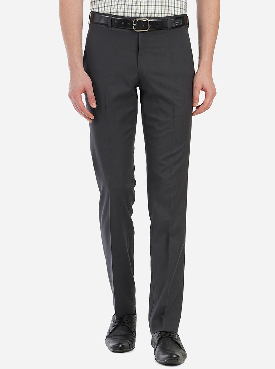 Charcoal Grey Solid Slim Fit Formal Trouser | Greenfibre