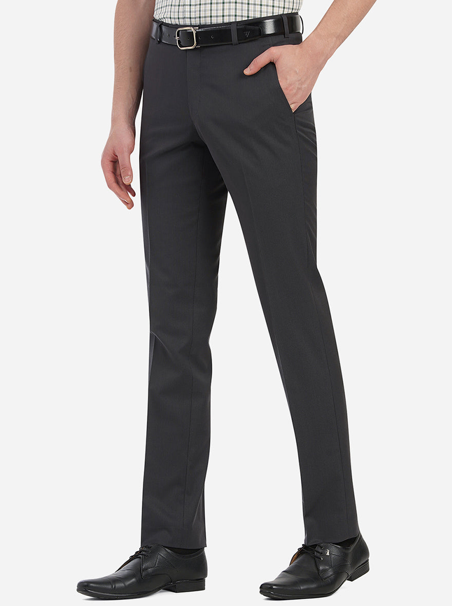 Charcoal Grey Solid Slim Fit Formal Trouser | Greenfibre