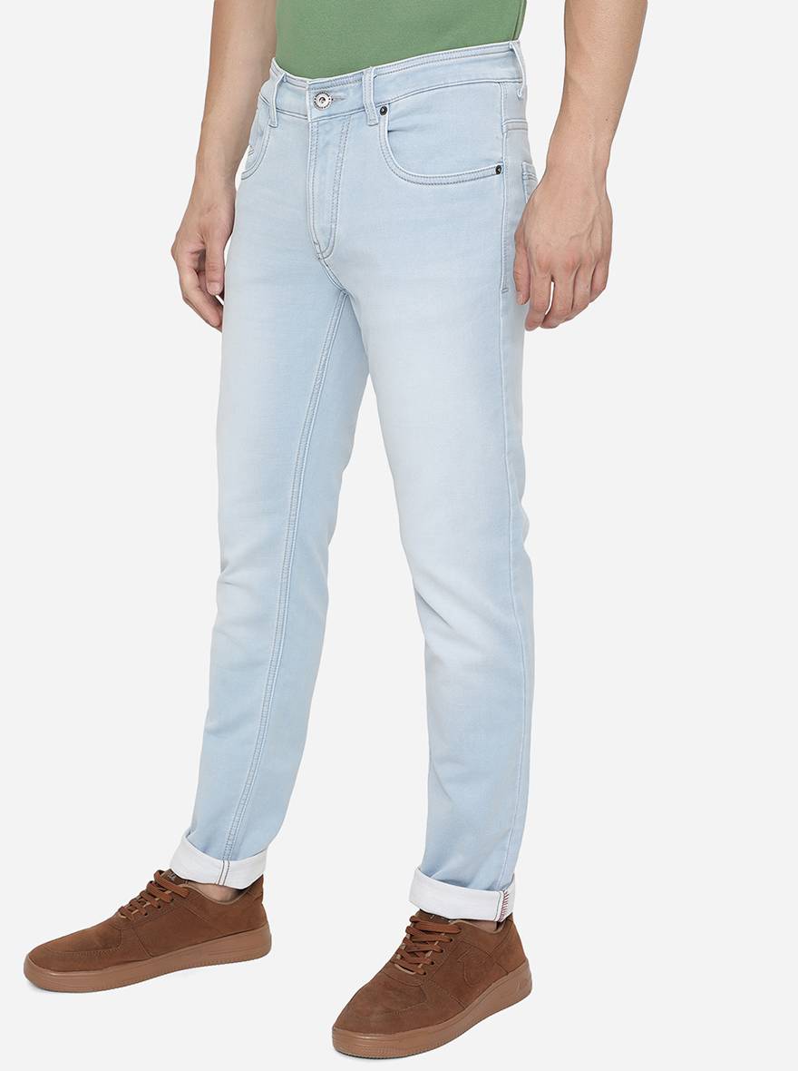 Ice Blue Solid Narrow Fit Jeans | Greenfibre