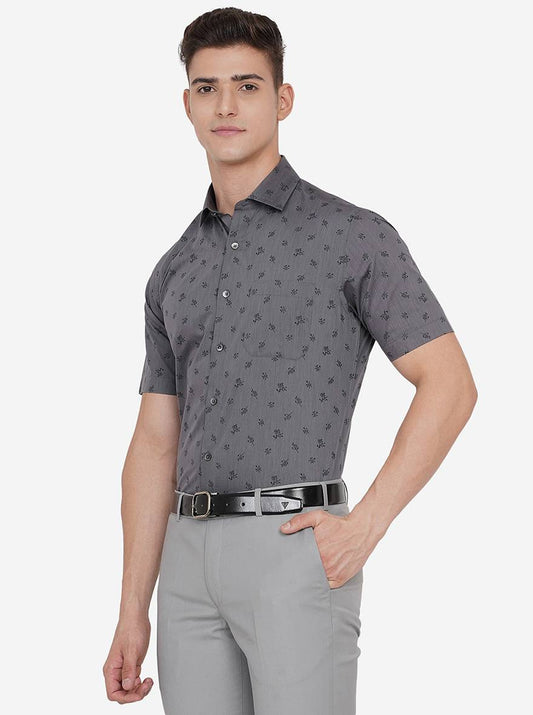 Grey Printed Slim Fit Formal Shirt | Greenfibre