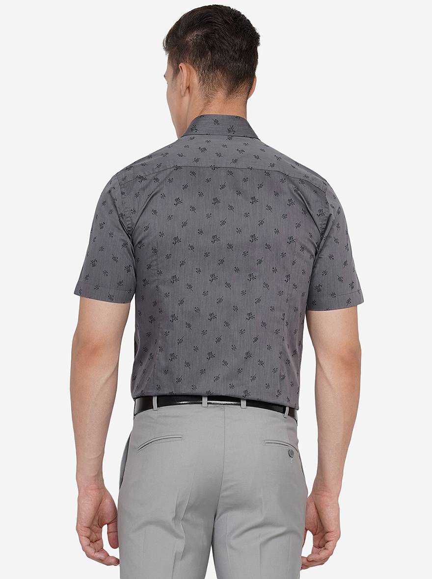 Grey Printed Slim Fit Formal Shirt | Greenfibre