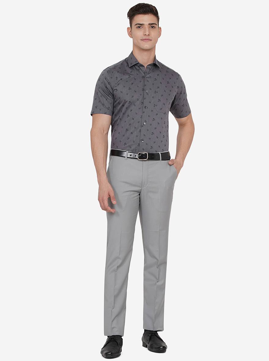 Grey Printed Slim Fit Formal Shirt | Greenfibre