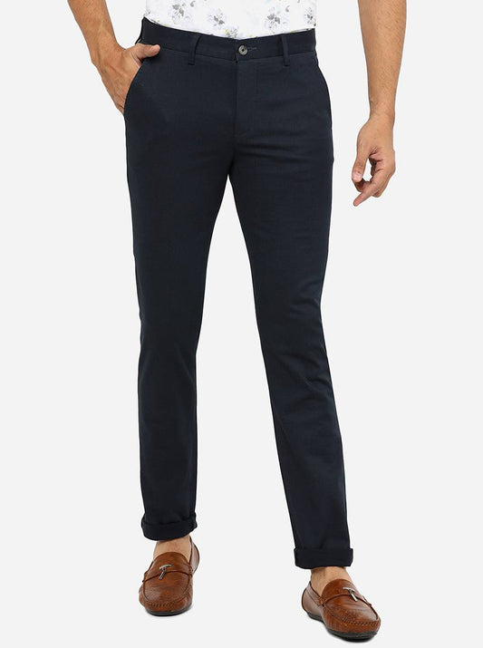 Dark Blue Solid Super Slim Fit Casual Trouser | Greenfibre