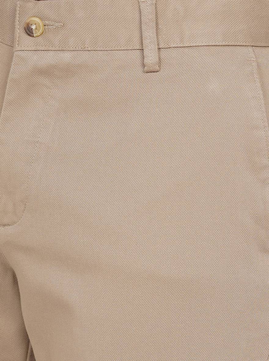 Light Khaki Solid Slim Fit Casual Trouser | Greenfibre