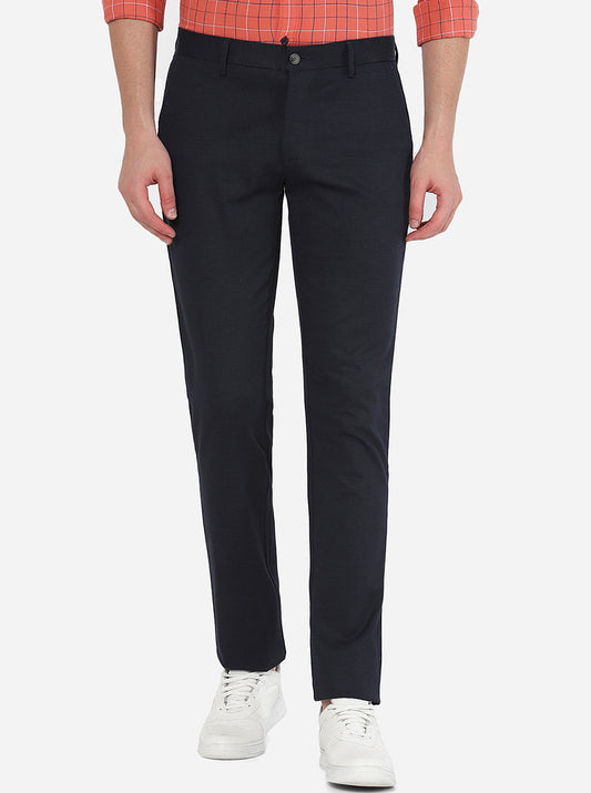 Navy Blue Solid Super Slim Fit Casual Trouser | Greenfibre