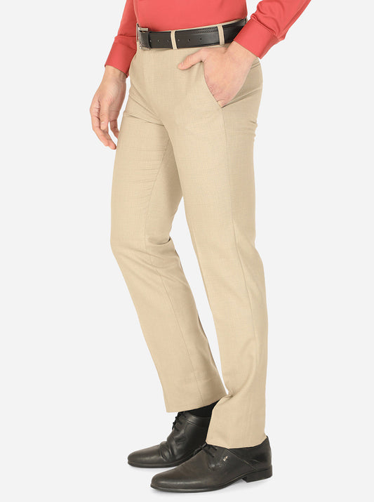 Light Beige Solid Slim Fit Formal Trouser | Greenfibre