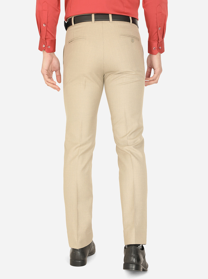 Light Beige Solid Slim Fit Formal Trouser | Greenfibre