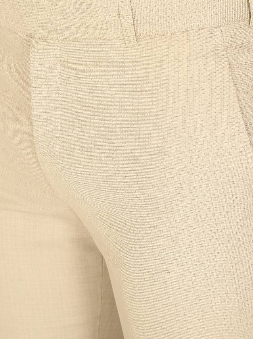 Light Beige Solid Slim Fit Formal Trouser | Greenfibre