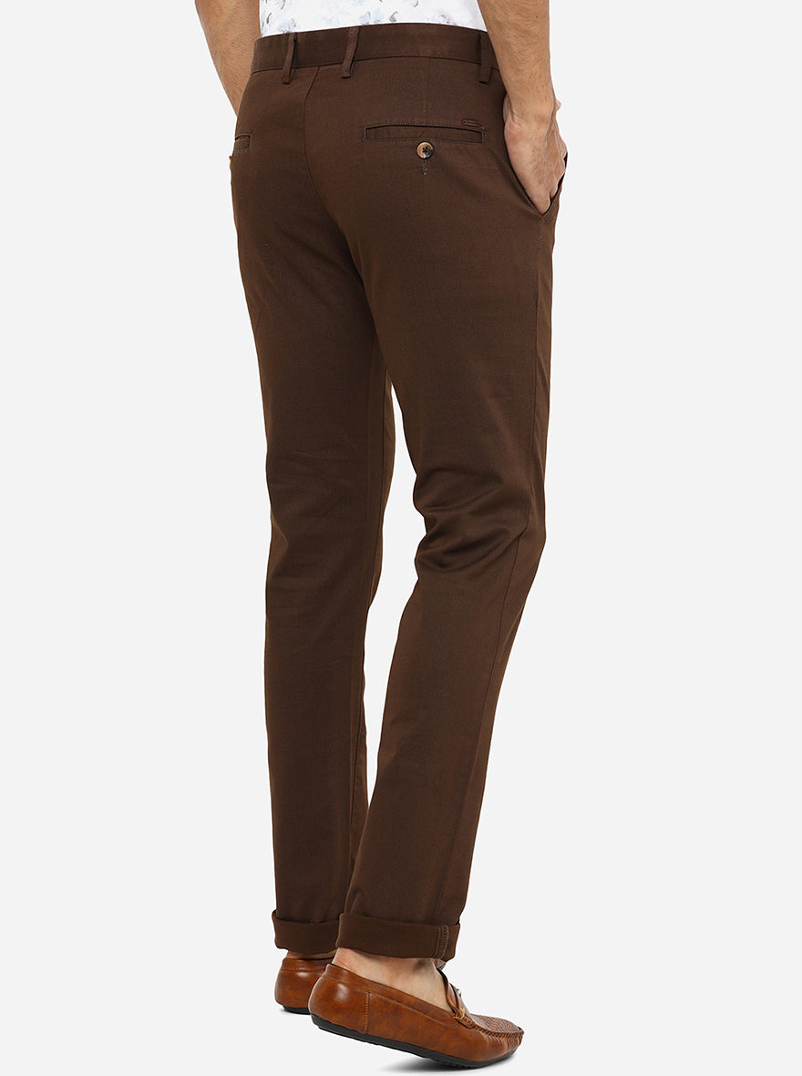 Dark Brown Solid Super Slim Fit Casual Trouser | Greenfibre