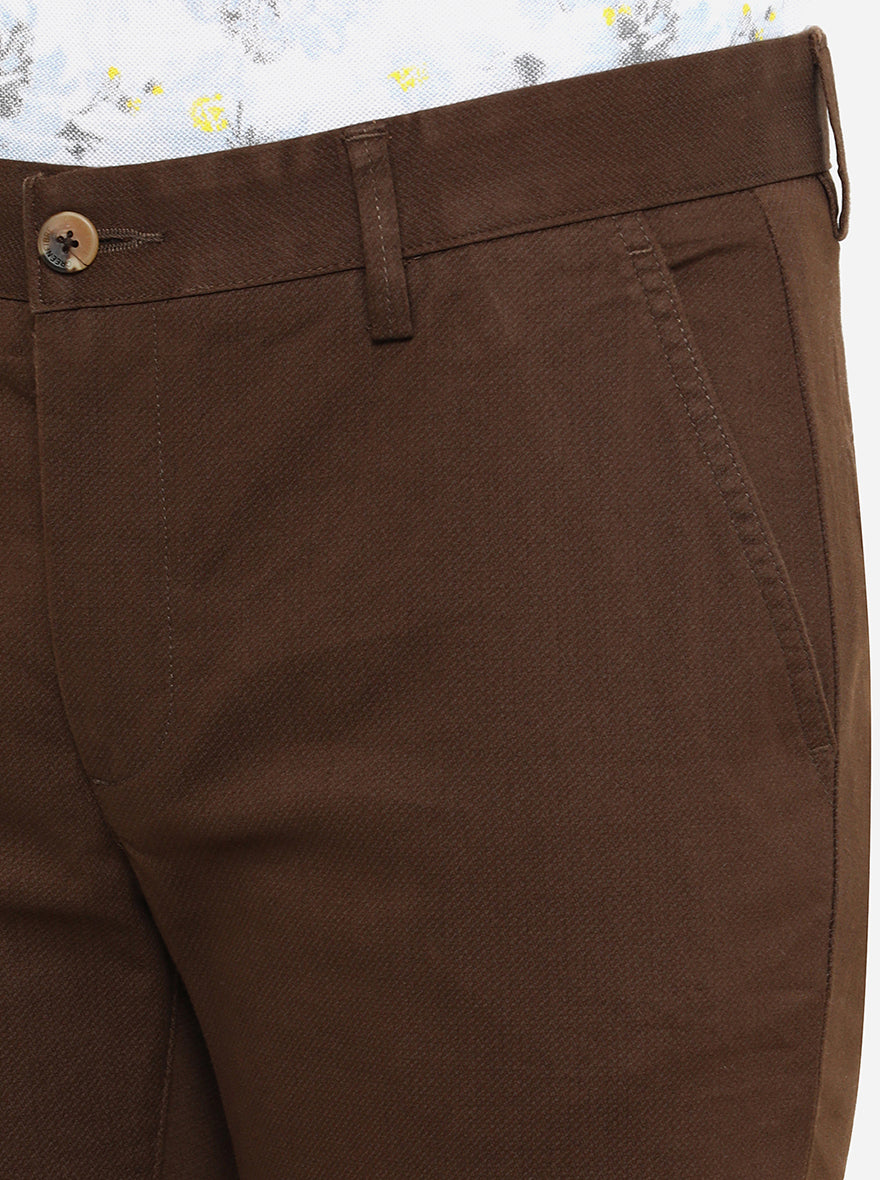 Dark Brown Solid Super Slim Fit Casual Trouser | Greenfibre