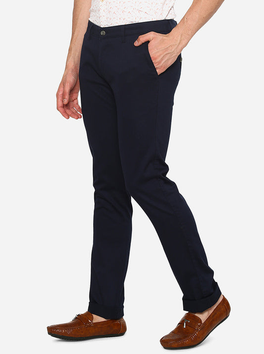 Navy Blue Solid Super Slim Fit Casual Trouser | Greenfibre