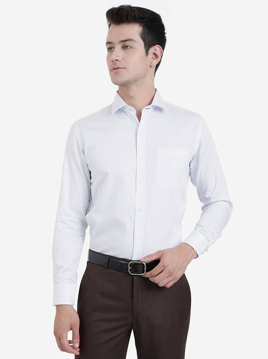 White & Blue Printed Slim Fit Formal Shirt | Greenfibre
