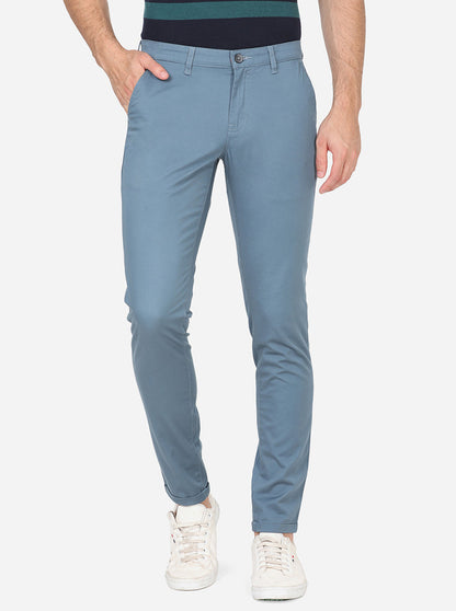 Dusty Blue Solid Neo Fit Casual Trouser | Greenfibre