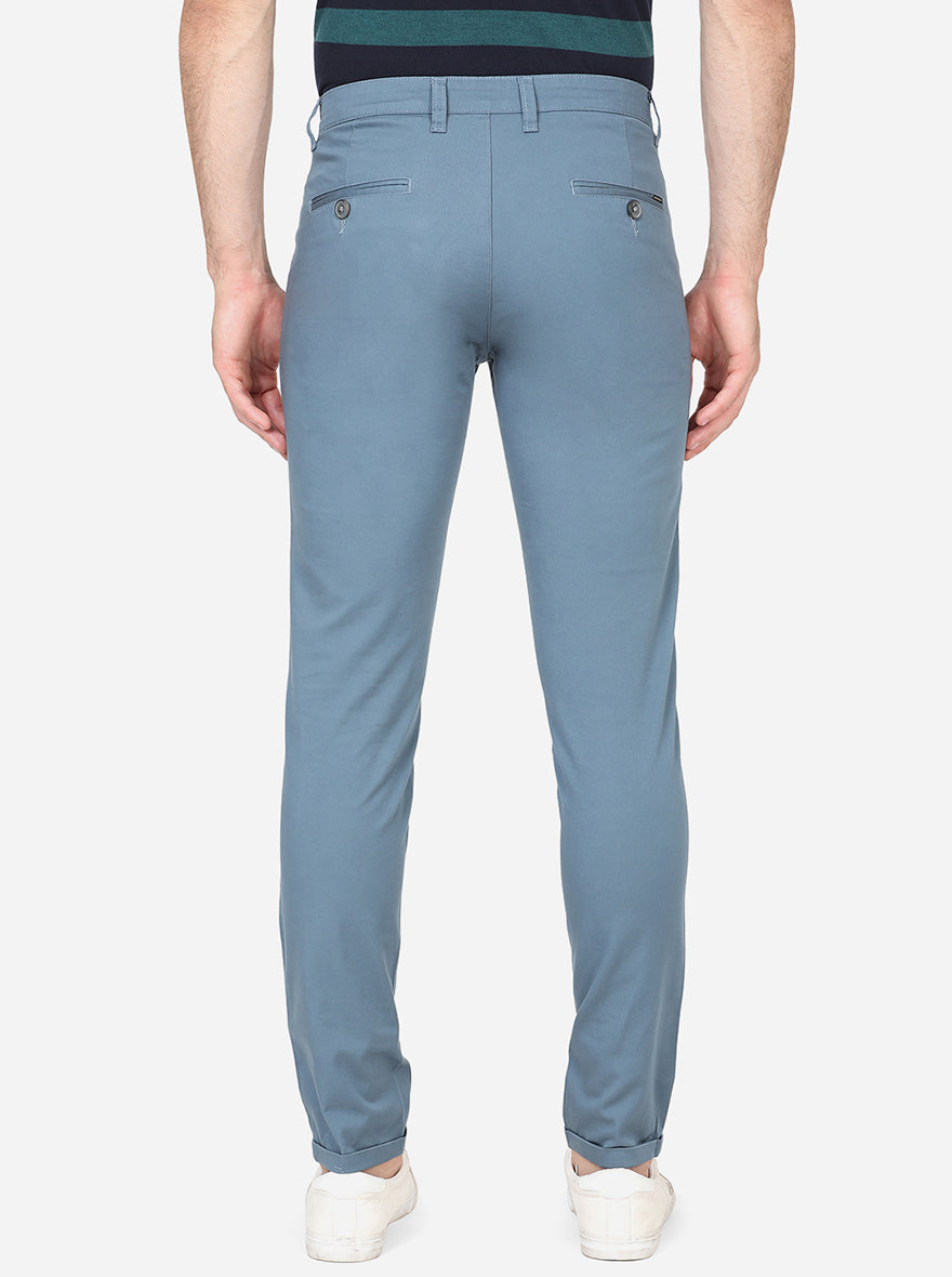 Dusty Blue Solid Neo Fit Casual Trouser | Greenfibre