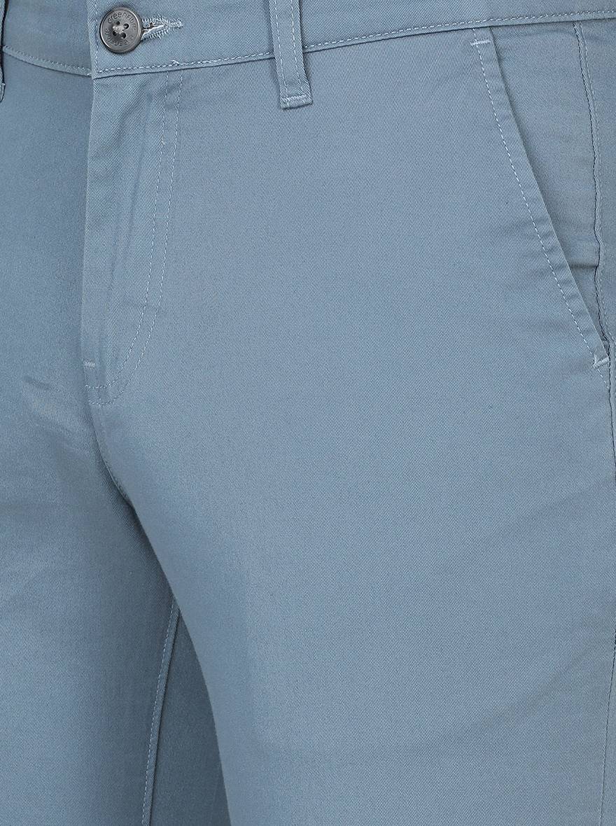 Dusty Blue Solid Neo Fit Casual Trouser | Greenfibre