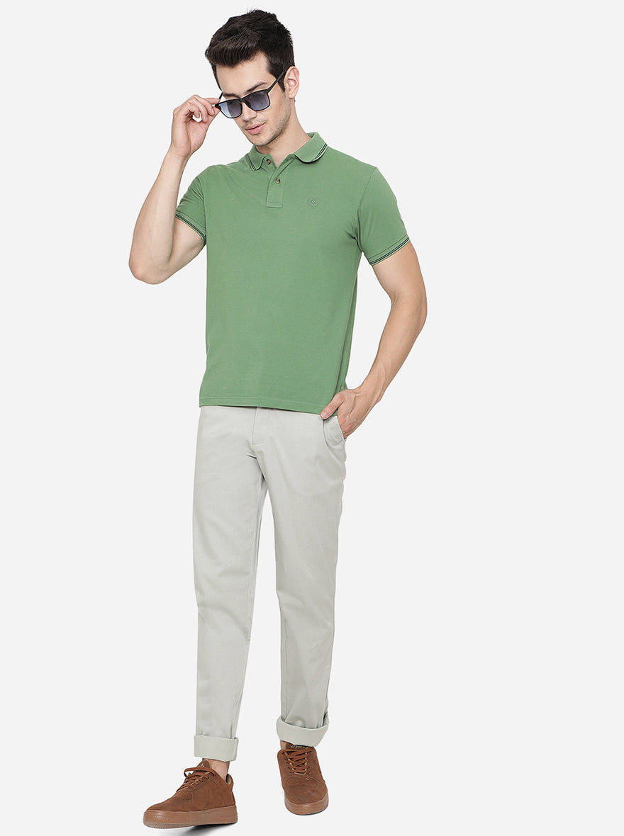 Light Olive Solid Slim Fit Casual Trouser | Greenfibre