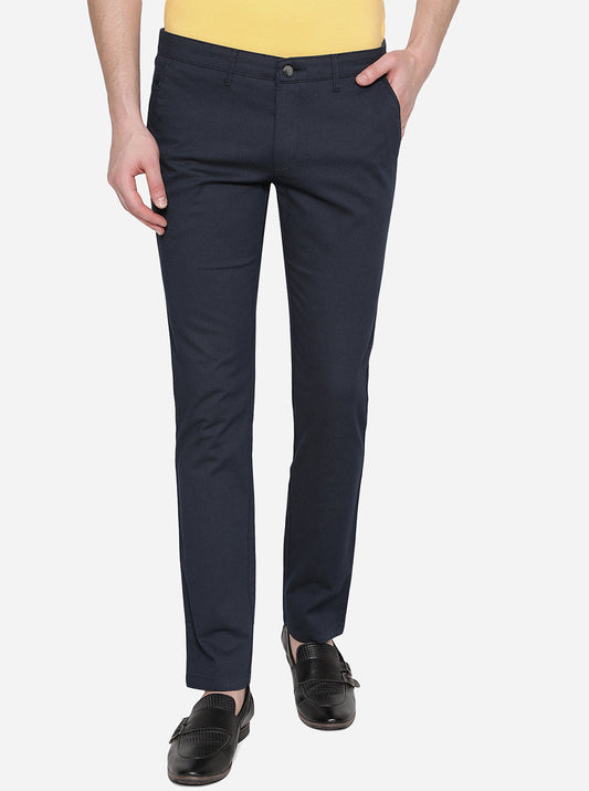 Navy Blue Solid Super Slim Fit Casual Trouser | Greenfibre