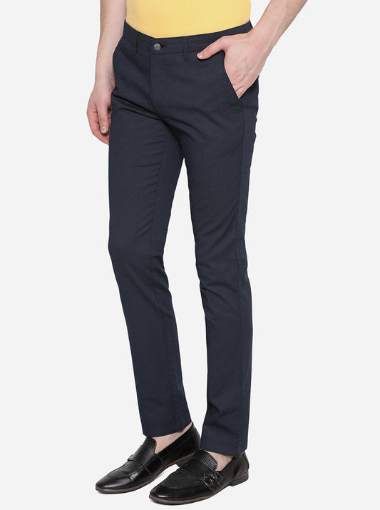 Navy Blue Solid Super Slim Fit Casual Trouser | Greenfibre