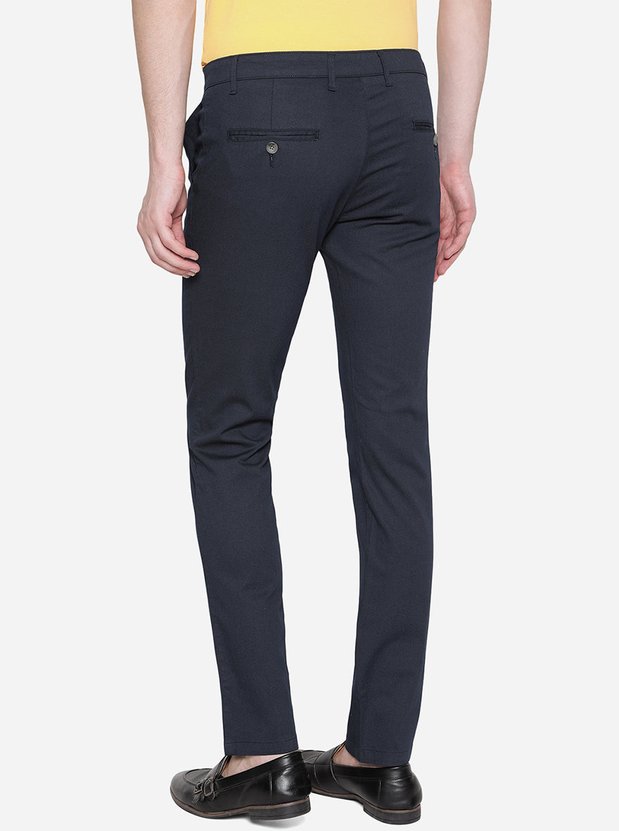 Navy Blue Solid Super Slim Fit Casual Trouser | Greenfibre