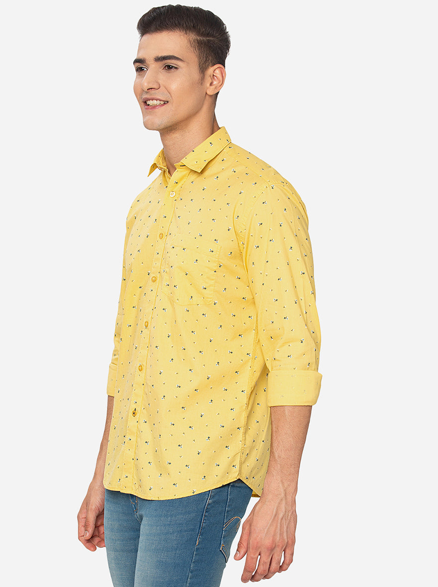 Lemon Yellow Printed Slim Fit Casual Shirt | Greenfibre