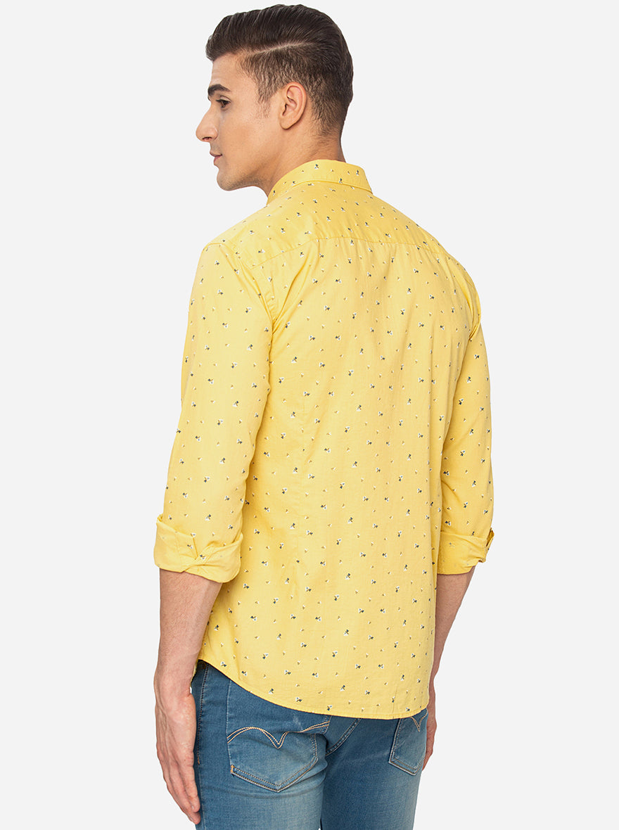 Lemon Yellow Printed Slim Fit Casual Shirt | Greenfibre