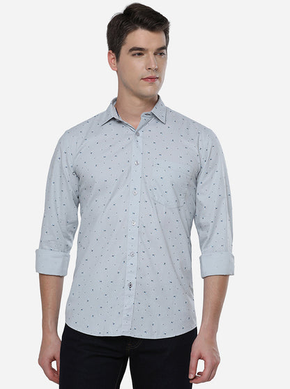 Light Grey Printed Slim Fit Casual Shirt | Greenfibre