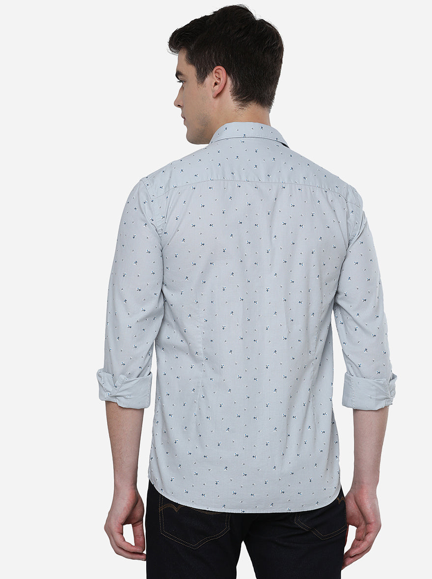 Light Grey Printed Slim Fit Casual Shirt | Greenfibre